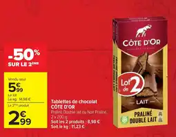 Cora x Carrefour CÔTE D'OR Tablettes de chocolat offre