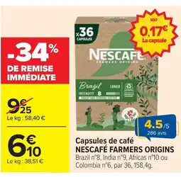 Cora x Carrefour NESCAFÉ FARMERS ORIGINS Capsules de café offre