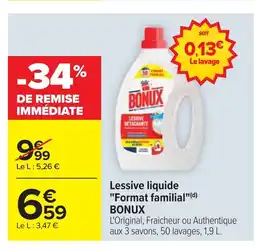 Cora x Carrefour BONUX Lessive liquide Format familial offre