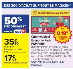 Cora x Carrefour PAMPERS Culottes Maxi Economy Pack offre