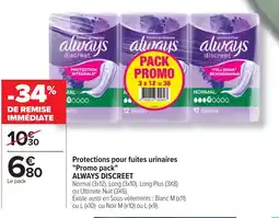 Cora x Carrefour ALWAYS DISCREET Protections pour fuites urinaires Promo pack offre