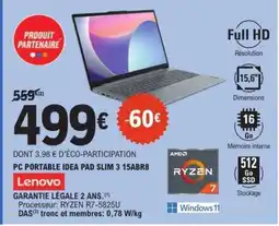E.Leclerc PC PORTABLE IDEA PAD SLIM 3 15ABR8 offre