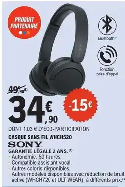 E.Leclerc CASQUE SANS FIL WHCH520 offre