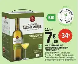 E.Leclerc VIN D'ESPAGNE BIO SAUVIGNON BLANC BIB 'MONTMIREL' offre