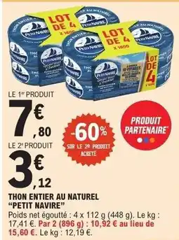 E.Leclerc Thon entier au naturel 'Petit Navire' offre