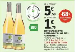E.Leclerc IGP Pays d'Oc Vin Chardonnay Blanc Bio Autrement offre