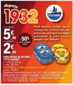 E.Leclerc Thon entier au naturel 'Petit Navire' offre