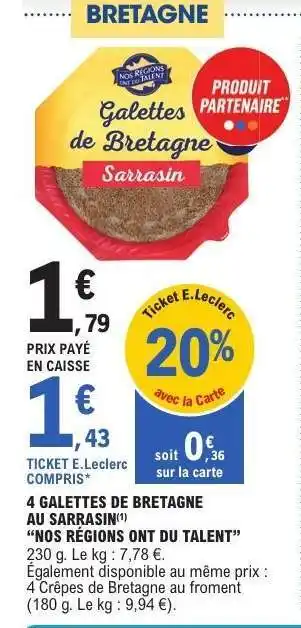 E.Leclerc 4 Galettes de Bretagne au Sarrasin offre