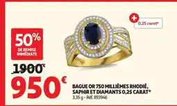 Auchan Bague or 750 millièmes rhodié, saphir et diamants 0,25 carat offre