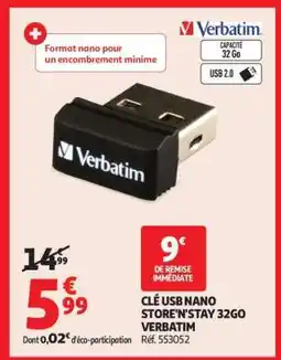 Auchan CLÉ USB NANO STORE'N'STAY 32GO VERBATIM offre
