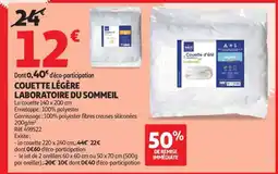 Auchan Couette Légère Laboratoire Du Sommeil offre