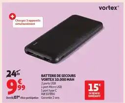 Auchan Batterie De Secours Vortex 10.000 Mah offre