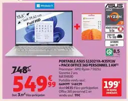 Auchan PORTABLE ASUS S1502YA-NJ591W + PACK OFFICE 365 PERSONNEL 1 AN offre