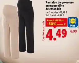 Lidl Pantalon de grossesse en mousseline de coton bio offre