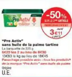 Monoprix Pro activ sans huile de la palme tartine offre