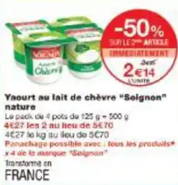 Monoprix Yaourt au lait de chèvre soignon nature offre