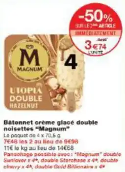 Monoprix Bâtonnet crème glacé double noisettes magnum offre