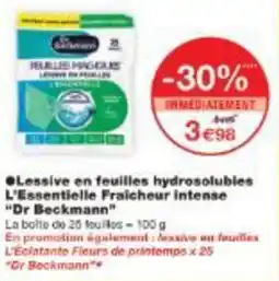 Monoprix Lessive en feuilles hydrosolubles l'essentielle fraicheur intense dr beckmann offre