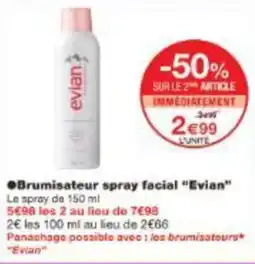 Monoprix Brumisateur spray facial evian offre