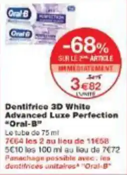 Monoprix Dentifrice 3d white advanced luxe perfection offre