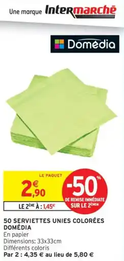 Intermarché DOMÉDIA 50 serviettes unies colorées offre