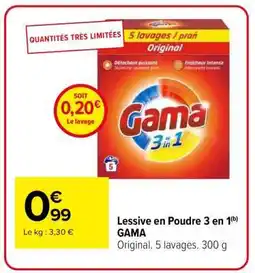 Carrefour Lessive en Poudre 3 en 1 GAMA offre