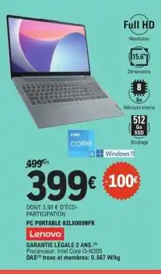 E.Leclerc PC PORTABLE 82LX009NFR offre