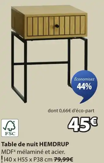 JYSK Table de nuit hemdrup offre