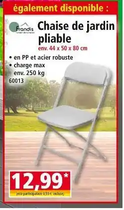 Norma Frandis Chaise de jardin pliable offre