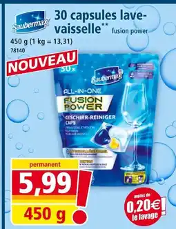 Norma SAUBERMAX 30 capsules lave-vaisselle fusion power offre