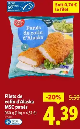 Lidl Ocean Sea Filets de colin d'Alaska MSC panés offre