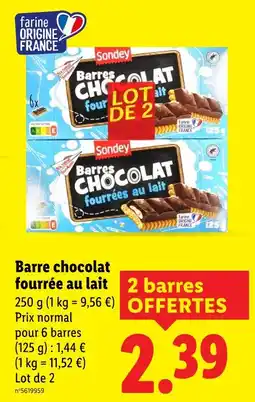 Lidl SONDEY Barre chocolat fourrée au lait offre