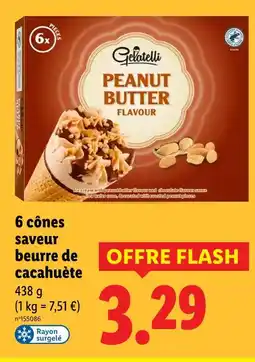 Lidl GELATELLI 6 cônes saveur beurre de cacahuète offre
