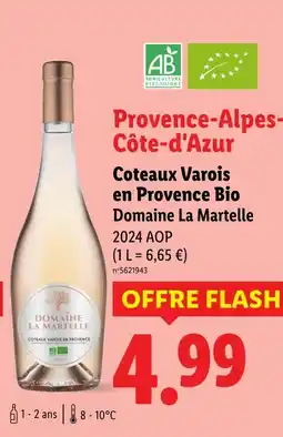 Lidl DOMAINE LA MARTELLE Coteaux Varois en Provence Bio offre