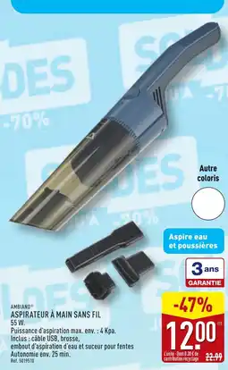 ALDI AMBIANO Aspirateur à main sans fil 55 W offre