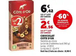 Super U Côte d'Or Chocolat Côte d'Or Noisettes Entières offre