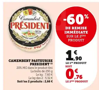 Super U Président Camembert pasteurisé offre