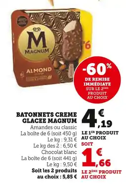 Super U MAGNUM Bâtonnets crème glacée offre