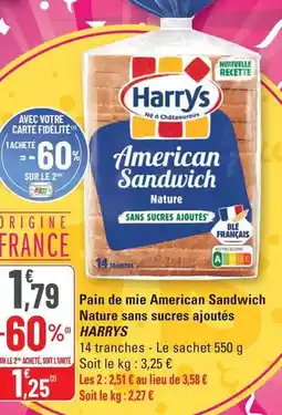 G20 Harry's - pain de mie american sandwich nature sans sucres ajoutés offre