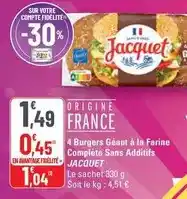 G20 Jacquet - burgers géant à la farine complète sans additifs offre