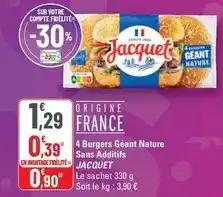 G20 Jacquet - 4 burgers géant nature sans additifs offre