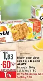 G20 Gerblé - biscuit pavot citron sans huile de palme offre