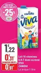 G20 Candia - lait 10 vitamines u.h.t. demi-écrémé viva offre