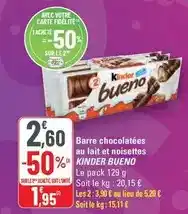 G20 Kinder bueno - barre chocolatées au lait et noisettes offre