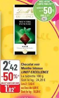 G20 Lindt excellence - chocolat noir menthe intense offre