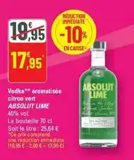 G20 Absolut - vodka aromatisée citron vert lime offre