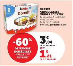 Bi1 KINDER COUNTRY Barres chocolatees offre