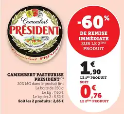 Bi1 PRESIDENT Camembert pasteurise offre