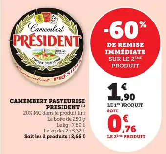 Bi1 PRESIDENT Camembert pasteurise offre