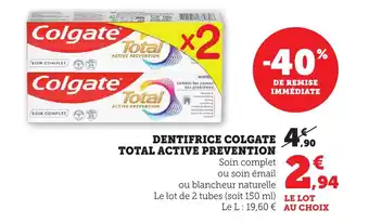 Bi1 COLGATE Dentifrice total active prevention offre